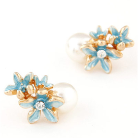 Blue Floral Bouquet Stud Earrings